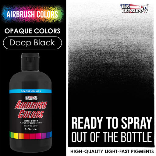 U.S. Art Supply Opaque Deep Black Acrylic Special Effects Airbrush Paint - 8oz Ready to Spray Air Brush Paint for Nails, Models, Fabric - Water-Based Air Brush Painting