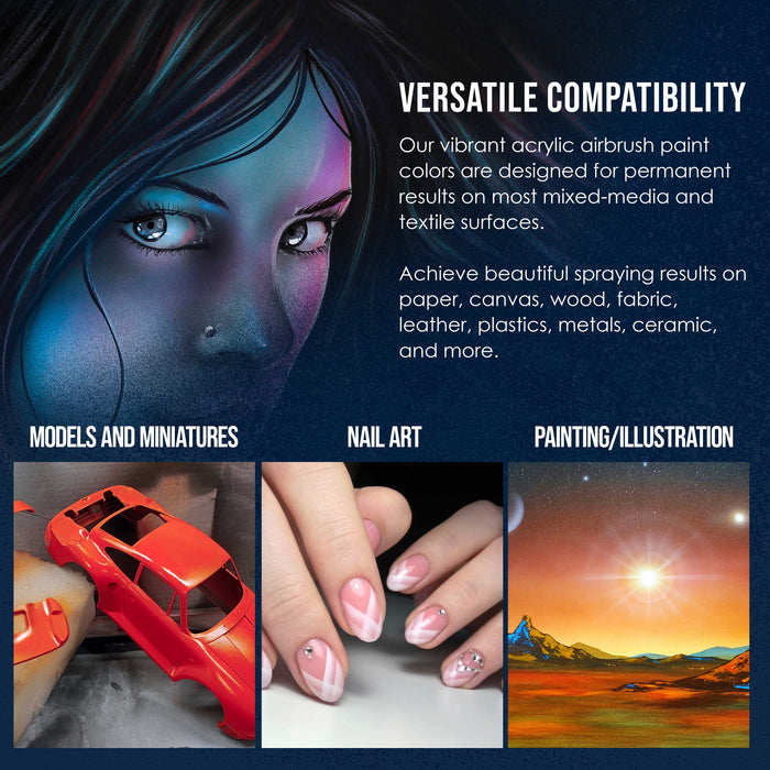 U.S. Art Supply Opaque White Acrylic Special Effects Airbrush Paint - 8oz Ready to Spray Air Brush Paint for Nails, Models, Fabric - Water-Based Air Brush Painting