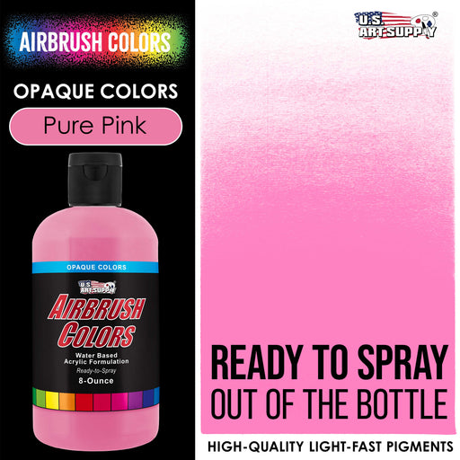 U.S. Art Supply Opaque Pure Pink Acrylic Special Effects Airbrush Paint - 8oz Ready to Spray Air Brush Paint for Nails, Models, Fabric - Water-Based Air Brush Painting