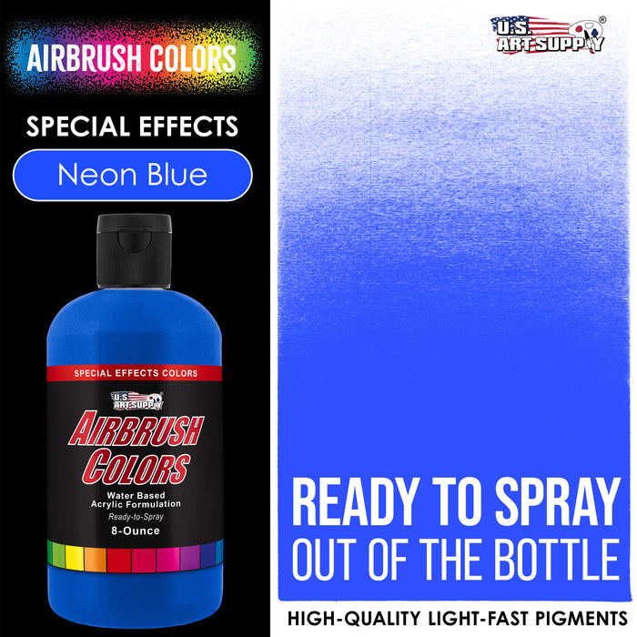 U.S. Art Supply Neon Blue Acrylic Special Effects Airbrush Paint - 8oz Ready to Spray Air Brush Paint for Nails, Models, Fabric - Water-Based Air Brush Painting