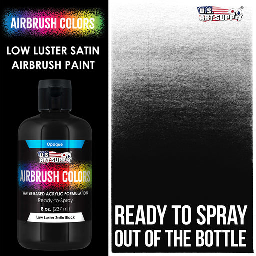 U.S Art Supply Low Luster Satin Black Airbrush Paint, 8 oz - Premium Ready to Spray Water-Based Acrylic Paint - Artist Canvas, Metal, Leather Shoes