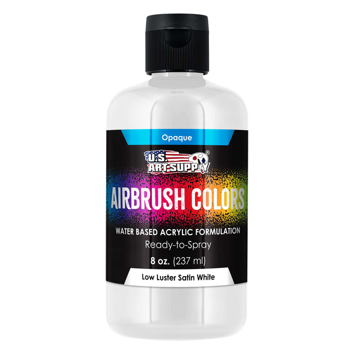 U.S Art Supply Low Luster Satin White Airbrush Paint, 8 oz - Premium Ready to Spray Water-Based Acrylic Paint - Artist Painting Models, Canvas, Metal