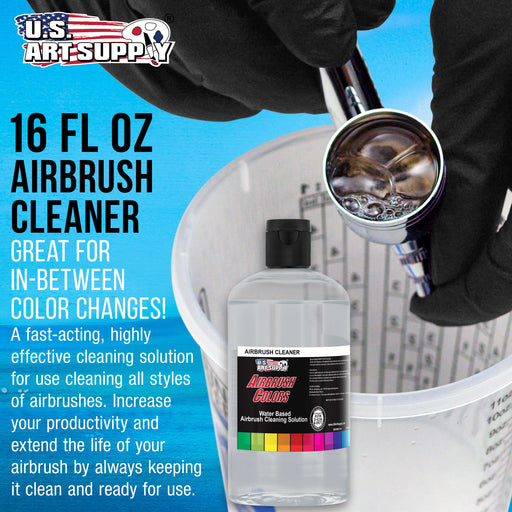 U.S. Art Supply Airbrush Cleaner, 16-Ounce Pint Bottle - Fast Acting Cleaning Solution, Quickly Remove Water-Based Acrylic Paint, Watercolor, Makeup
