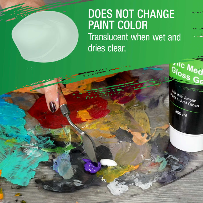 Clear Acrylic Medium Gloss Gel, 200ml - (6.7 Ounce) Tube - Increase Gloss, Viscosity & Transparency in Acrylic Paints