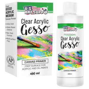 Clear Gesso Primer (16oz) for Oil & Acrylic Painting - Enhances Blending & Canvas Paint Prep - Mixable Clear Gesso Primer for Acrylic Painting