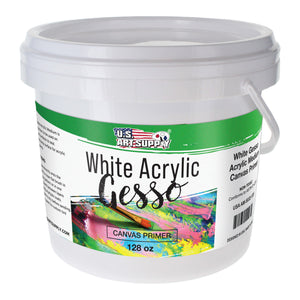 White Gesso Primer - 128oz Bucket, for Oil & Acrylic Paint - Superior Coverage, Canvas Prep, Mixable White Gesso Paint Artists