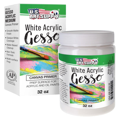White Gesso Primer - 32oz, for Oil & Acrylic Paint - Superior Coverage, Canvas Prep, Mixable White Gesso Paint Artists