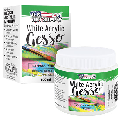 White Gesso Primer - 16.9oz (500ml) for Oil & Acrylic Paint - Superior Coverage, Canvas Prep, Mixable White Gesso Paint Artists