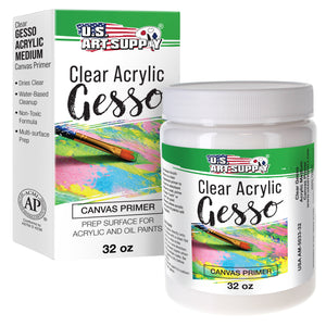 Clear Gesso Primer - 32oz, for Oil & Acrylic Paint - Superior Coverage, Canvas Prep, Mixable Clear Gesso Paint Artists