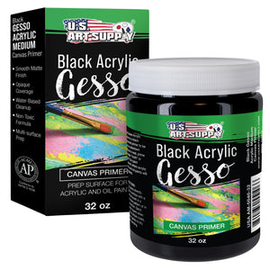 Black Gesso Primer - 32oz, for Oil & Acrylic Paint - Superior Coverage, Canvas Prep, Mixable White Gesso Paint Artists