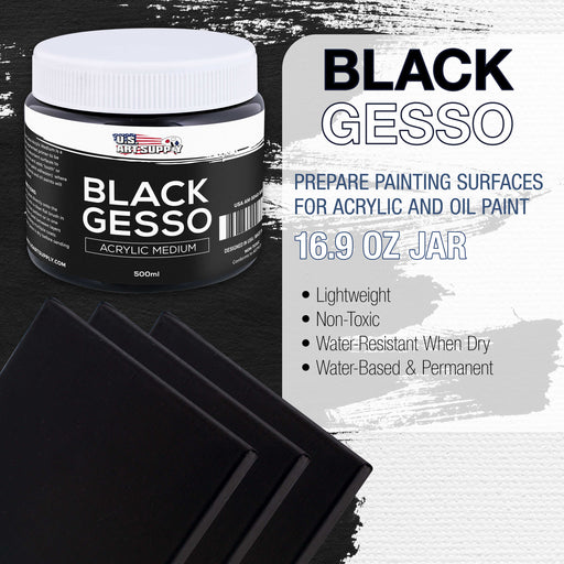 Black Gesso Acrylic Medium, 500ml Tube