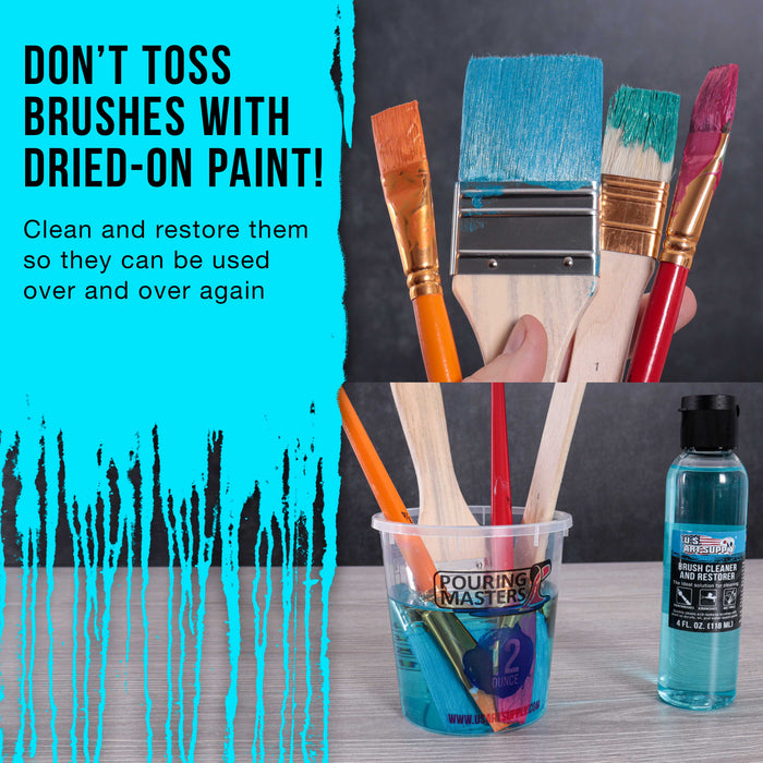 U.S. Art Supply Brush Cleaner and Restorer, 4 oz - Cleans Paint Brushes, Airbrushes, Art Tools, Remove Dried On Acrylic Oil, Water-Based Paint Colors