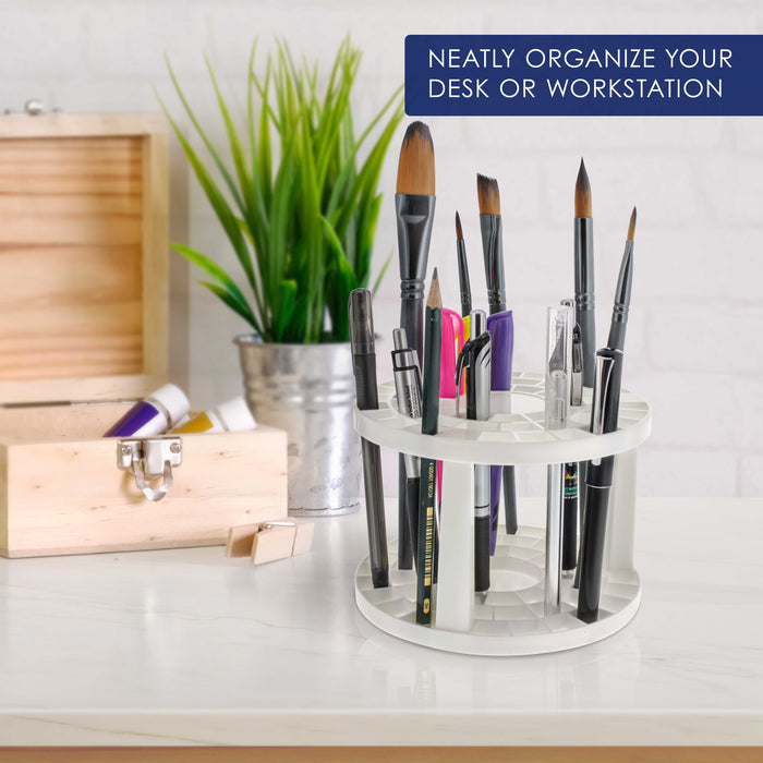 U.S. Art Supply Plastic Artist Round 50 Hole Paint Brush Holder and Organizer - Rack Holds Paintbrushes, Makeup Cosmetic Brushes, Pencils Pens Markers
