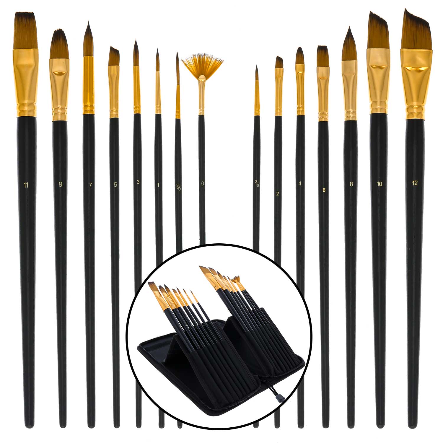 U.S. Art Supply 15 Piece Artist Paint Brush Set In Nylon Case