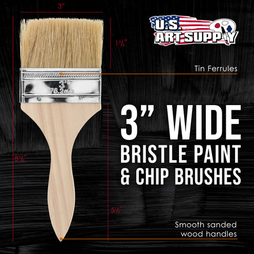 12 Pack of 3 inch Paint and Chip Paint Brushes for Paint, Stains, Varnishes, Glues, and Gesso