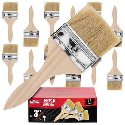 12 Pack of 3 inch Paint and Chip Paint Brushes for Paint, Stains, Varnishes, Glues, and Gesso