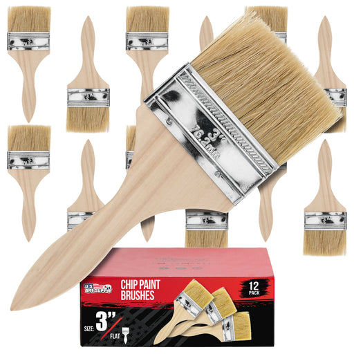 12 Pack of 3 inch Paint and Chip Paint Brushes for Paint, Stains, Varnishes, Glues, and Gesso