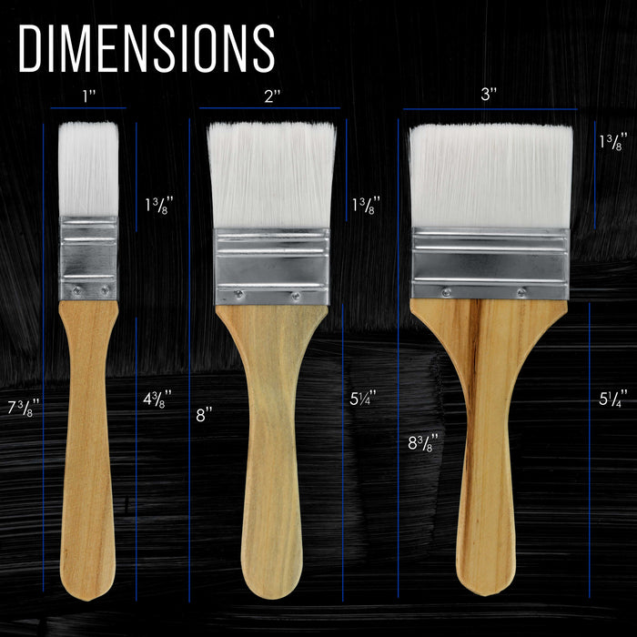 3 Pack of Variety Size Synthetic Bristle Paint, Chip and Utility Paint Brushes for Paint, Stains, Varnishes, Glues, and Gesso