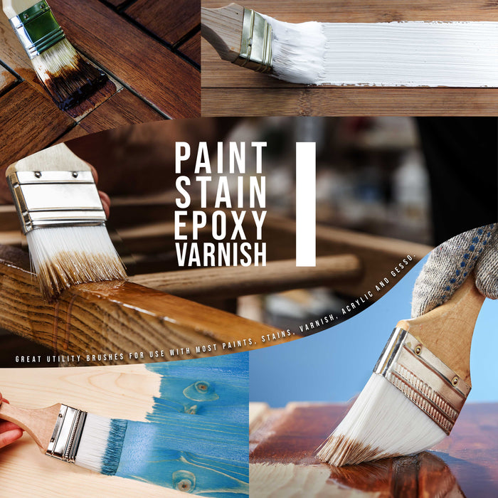 3 Pack of Variety Size Synthetic Bristle Paint, Chip and Utility Paint Brushes for Paint, Stains, Varnishes, Glues, and Gesso