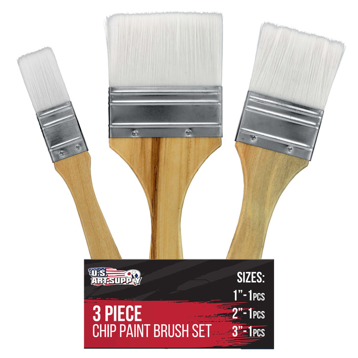 3 Pack of Variety Size Synthetic Bristle Paint, Chip and Utility Paint Brushes for Paint, Stains, Varnishes, Glues, and Gesso