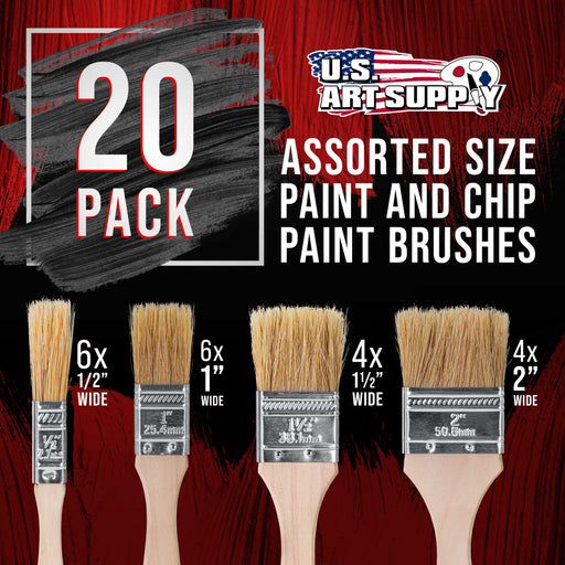 20 Pack of Assorted Size Paint and Chip Paint Brushes for Paint, Stains, Varnishes, Glues, and Gesso