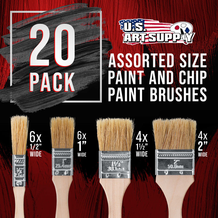 20 Pack of Assorted Size Paint and Chip Paint Brushes for Paint, Stains, Varnishes, Glues, and Gesso