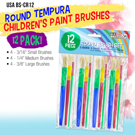 First Impressions Kids Round Chubby Paint Brush Set Bristle Hair Brushes  For Acrylics, Poster Paint, Tempera Durable Handles - [Round | Set of 10]