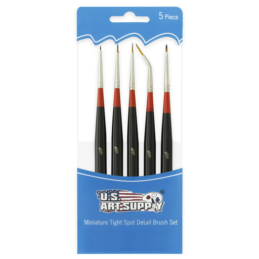 5 Piece Miniature Tight Spot Micro Fine Detail Art & Beauty Taklon Brush Set with Wood Handles