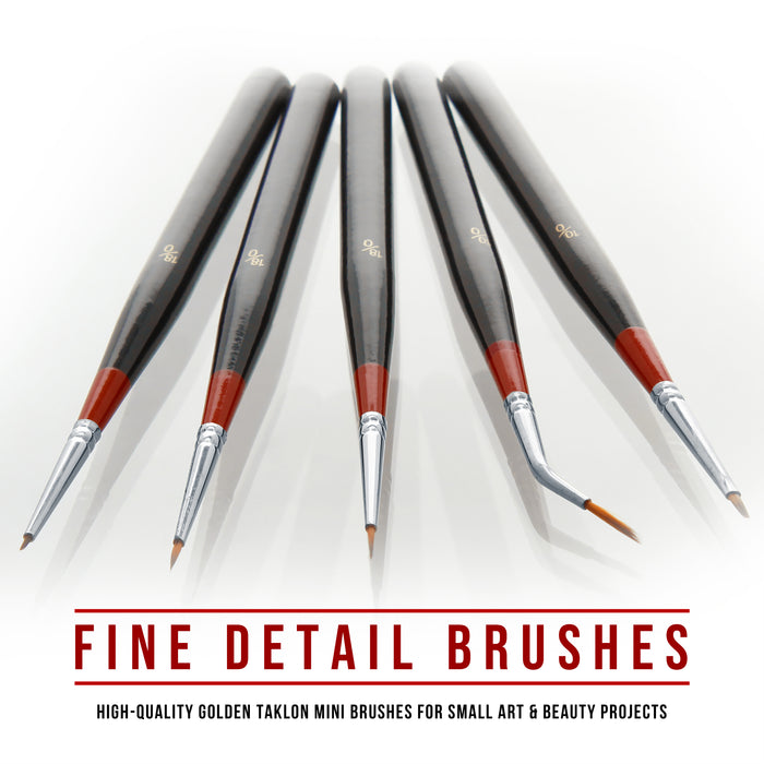 5 Piece Miniature Tight Spot Micro Fine Detail Art & Beauty Taklon Brush Set with Wood Handles