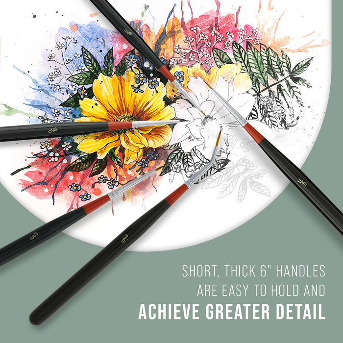 5 Piece Miniature Tight Spot Micro Fine Detail Art & Beauty Taklon Brush Set with Wood Handles