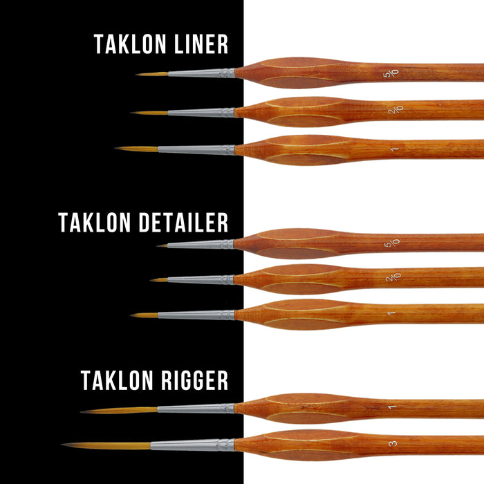 U.S. Art Supply 8 Piece Taklon Detail and Liner Artist Brush Set with Wood Comfort Grip Handles - Art, Detailing, Acrylic, Oil, Watercolor
