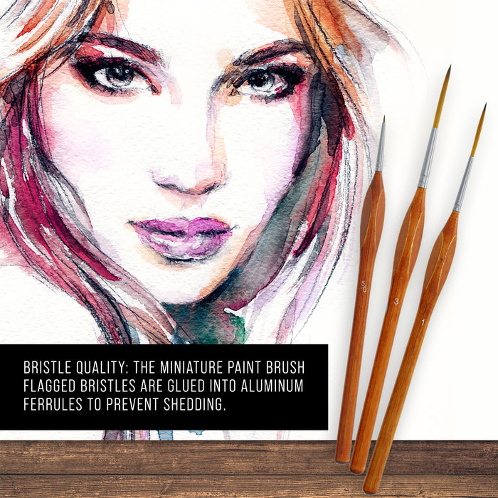 U.S. Art Supply 8 Piece Taklon Detail and Liner Artist Brush Set with Wood Comfort Grip Handles - Art, Detailing, Acrylic, Oil, Watercolor