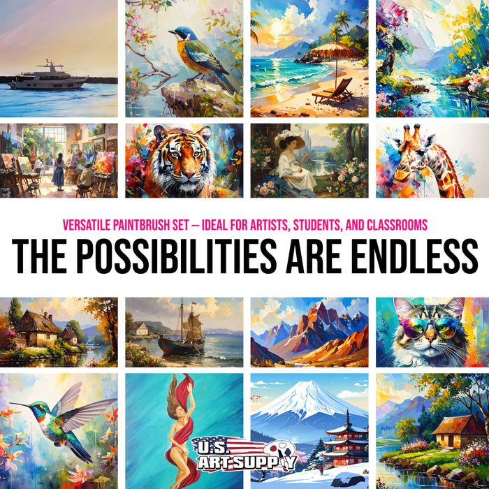 U.S. Art Supply 8 Piece Taklon Detail and Liner Artist Brush Set with Wood Comfort Grip Handles - Art, Detailing, Acrylic, Oil, Watercolor