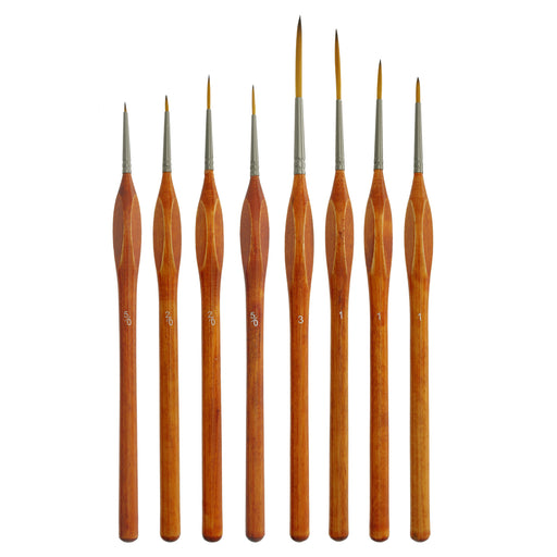 8 Piece Taklon Detail and Liner Artist Brush Set with Wood Comfort Grip Handles - Art, Detailing, Acrylic, Oil, Watercolor