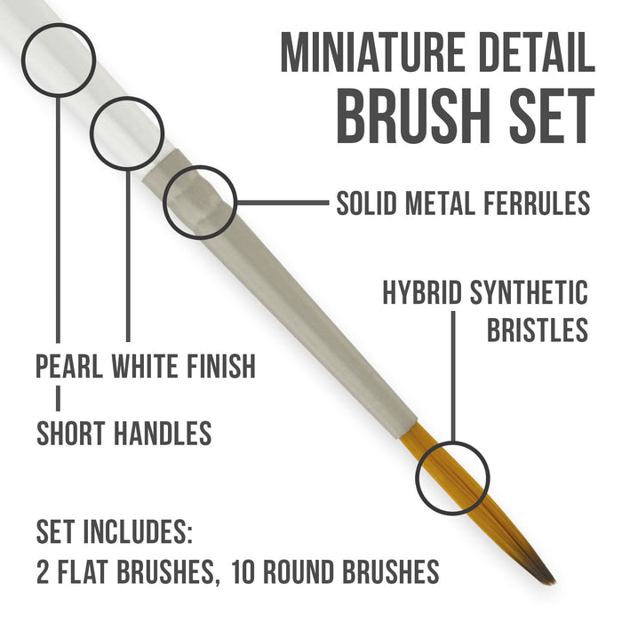 Miniature Detail Paint Brush Set - 12 Miniature Brushes for Art Painting - Acrylic, Watercolor, Oil
