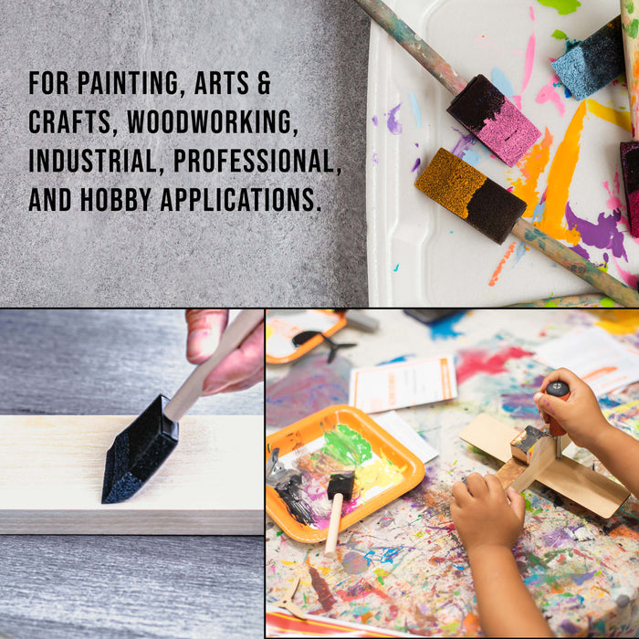 1 inch Foam Sponge Wood Handle Paint Brush Set (Value Pack of 50) - Lightweight, durable and great for Acrylics, Stains, Varnishes, Crafts, Art