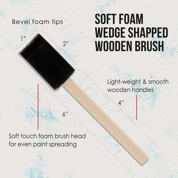 1 inch Foam Sponge Wood Handle Paint Brush Set (Full Case of 600) - Lightweight, durable and great for Acrylics, Stains, Varnishes, Crafts, Art