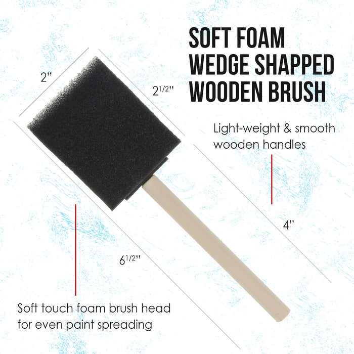 2 inch Foam Sponge Wood Handle Paint Brush Set (Value Pack of 40) - Lightweight, durable and great for Acrylics, Stains, Varnishes, Crafts, Art