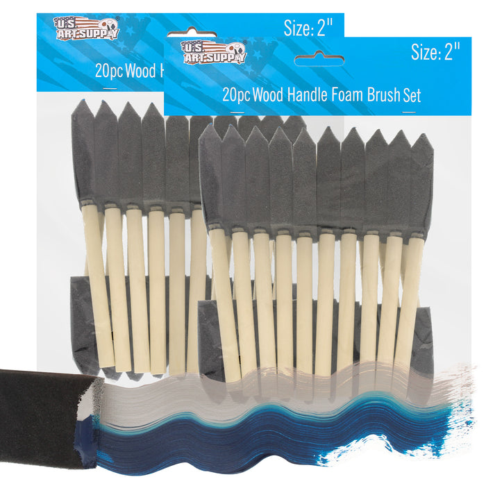 2 inch Foam Sponge Wood Handle Paint Brush Set (Value Pack of 40) - Lightweight, durable and great for Acrylics, Stains, Varnishes, Crafts, Art