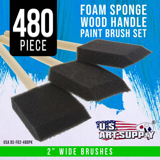 2 inch Foam Sponge Wood Handle Paint Brush Set (Case of 480) - Lightweight, durable and great for Acrylics, Stains, Varnishes, Crafts, Art