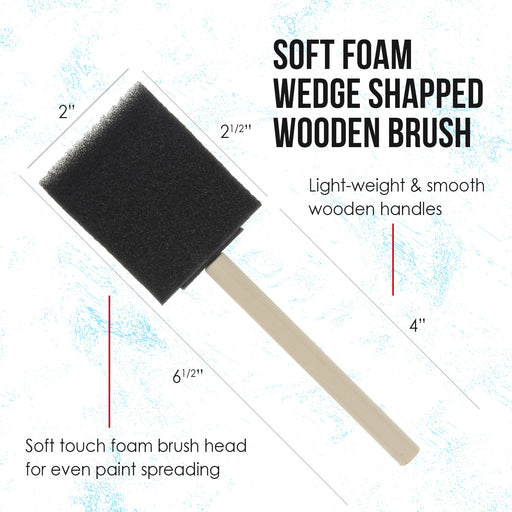 2 inch Foam Sponge Wood Handle Paint Brush Set (Value Pack of 20) - Lightweight, durable and great for Acrylics, Stains, Varnishes, Crafts, Art