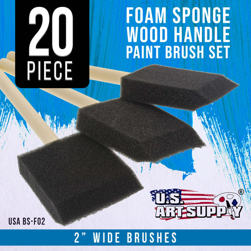 2 inch Foam Sponge Wood Handle Paint Brush Set (Value Pack of 20) - Lightweight, durable and great for Acrylics, Stains, Varnishes, Crafts, Art