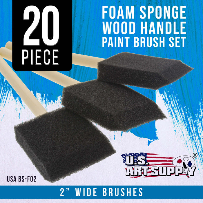 2 inch Foam Sponge Wood Handle Paint Brush Set (Value Pack of 20) - Lightweight, durable and great for Acrylics, Stains, Varnishes, Crafts, Art