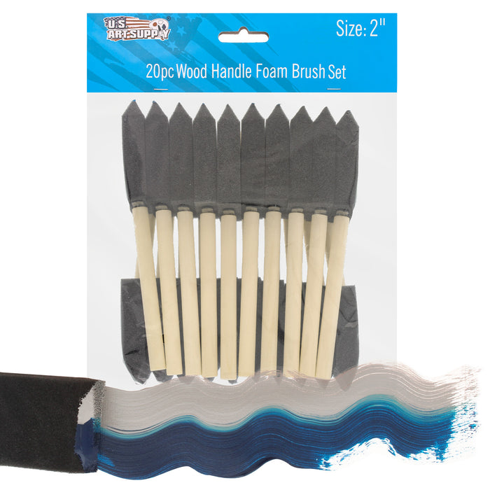 2 inch Foam Sponge Wood Handle Paint Brush Set (Value Pack of 20) - Lightweight, durable and great for Acrylics, Stains, Varnishes, Crafts, Art