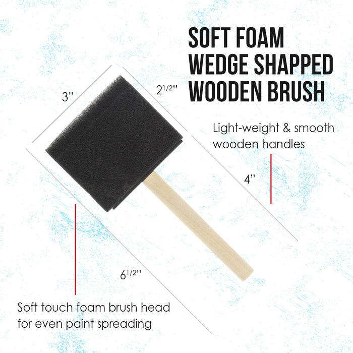 3 inch Foam Sponge Wood Handle Paint Brush Set (Case of 360) - Lightweight, durable and great for Acrylics, Stains, Varnishes, Crafts, Art