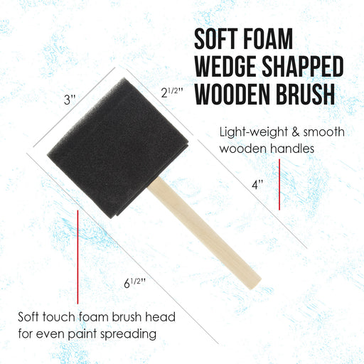 3 inch Foam Sponge Wood Handle Paint Brush Set (Value Pack of 15) - Lightweight, durable and great for Acrylics, Stains, Varnishes, Crafts, Art
