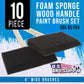 4 inch Foam Sponge Wood Handle Paint Brush Set (Value Pack of 10) - Lightweight, durable and great for Acrylics, Stains, Varnishes, Crafts, Art