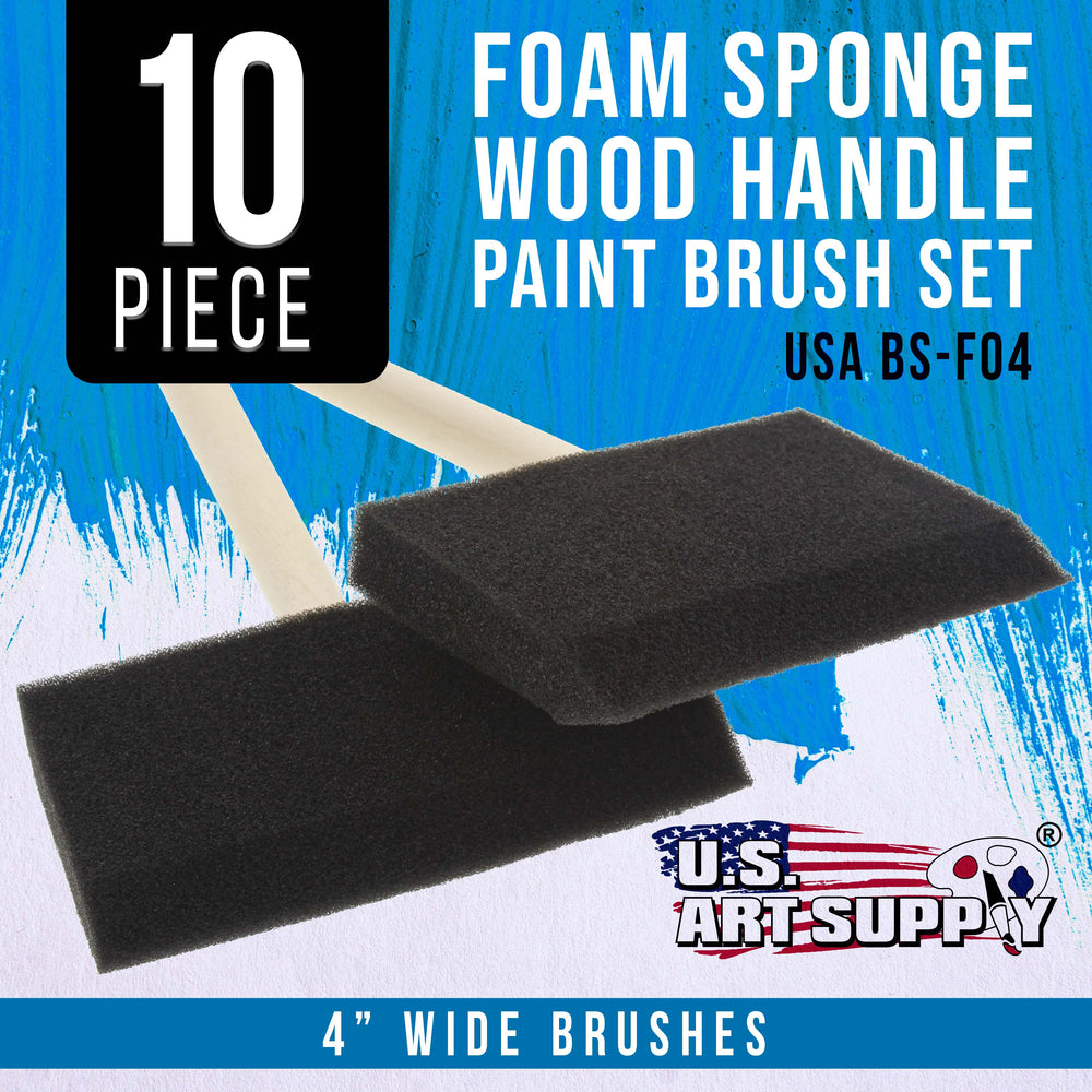 4 inch Foam Sponge Wood Handle Paint Brush Set (Value Pack of 10) - Lightweight, durable and great for Acrylics, Stains, Varnishes, Crafts, Art