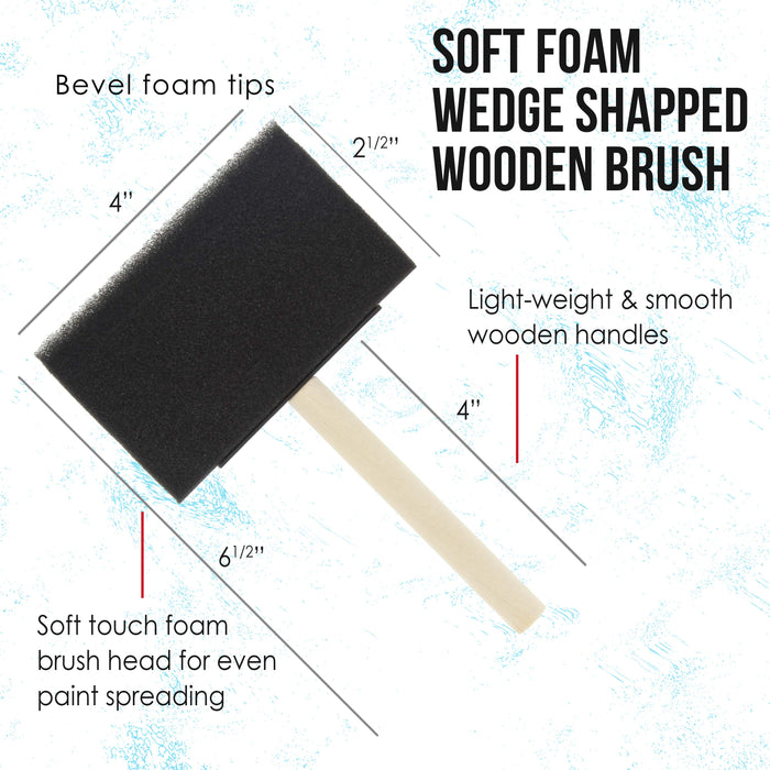 4 inch Foam Sponge Wood Handle Paint Brush Set (Value Pack of 10) - Lightweight, durable and great for Acrylics, Stains, Varnishes, Crafts, Art