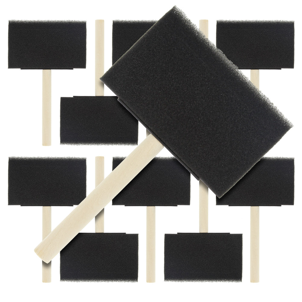 4 inch Foam Sponge Wood Handle Paint Brush Set (Value Pack of 10) - Lightweight, durable and great for Acrylics, Stains, Varnishes, Crafts, Art
